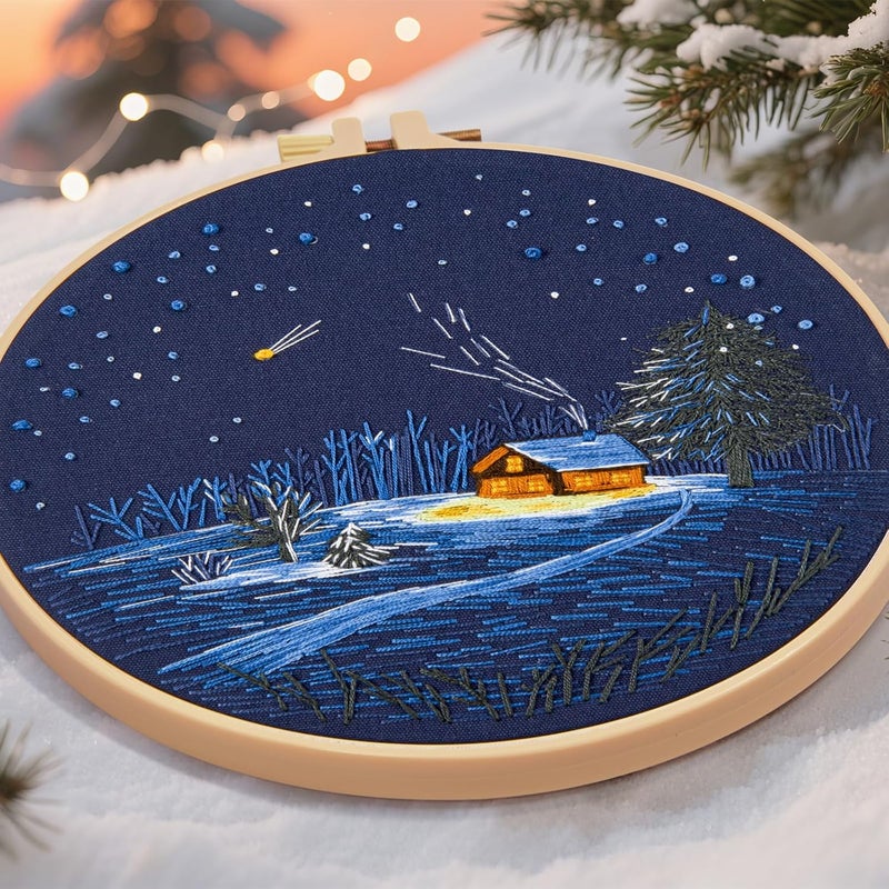 Crafmanoe Christmas Embroidery Kits for Beginners Adults, Winter Hand Embroidery Starter Kits, Christmas Cross Stitch Kits for Beginners Needlepoint DIY Kits for Adults, Embroidery Hoop, Thread & Video Tutorial - Image 5
